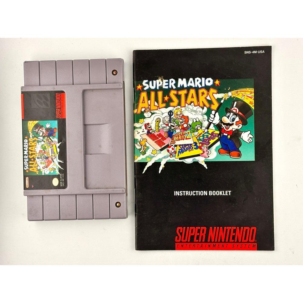 Super Mario All Stars SNES Authenic Game cartridge +Instructions Manual TESTED